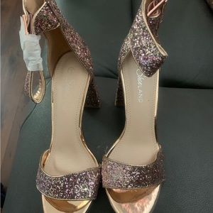 Rose Gold Glitter Chunky Heel Dress Shoe